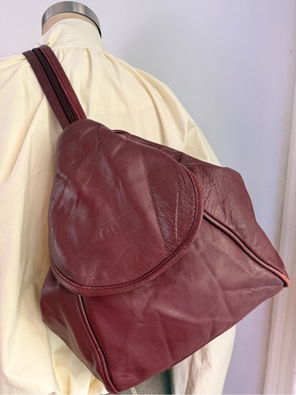 Vintage Burgundy 90s Oxblood Leather Convertible Backpack Purse Soft Slouchy